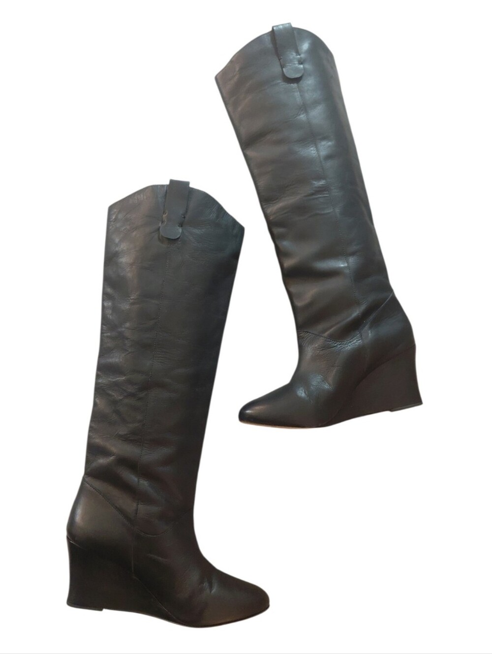 Rebecca Minkoff Black Knee High Leather Wedge Boots Size 6.5